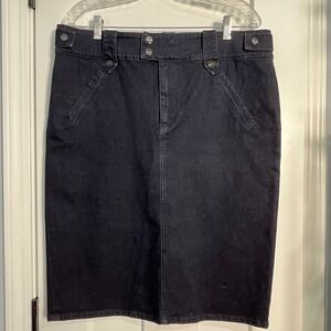 Ralph Lauren Denim Pencil Skirt Women's 16 Dark Wash Stretch Career Minimalist